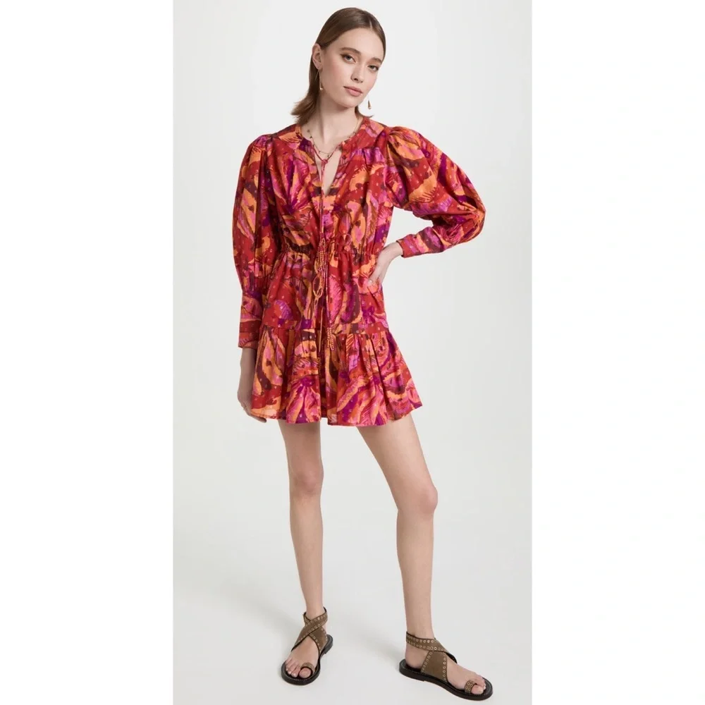 Farm Rio Red Banana Metallic Long Sleeve Mini Dress NWT M L - Picture 1 of 12